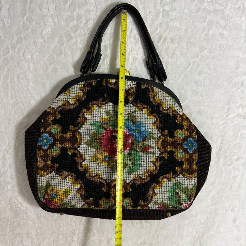 Vintage Garay Made In USA Carpet Satchel Handbag Dual Handles & Brass Accents - Picture 5 of 12